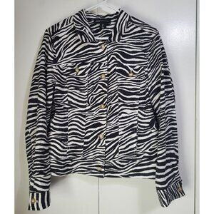 JNY Jones New York Women's SZ XL Zebra Print Linen Blend Button Front Jacket